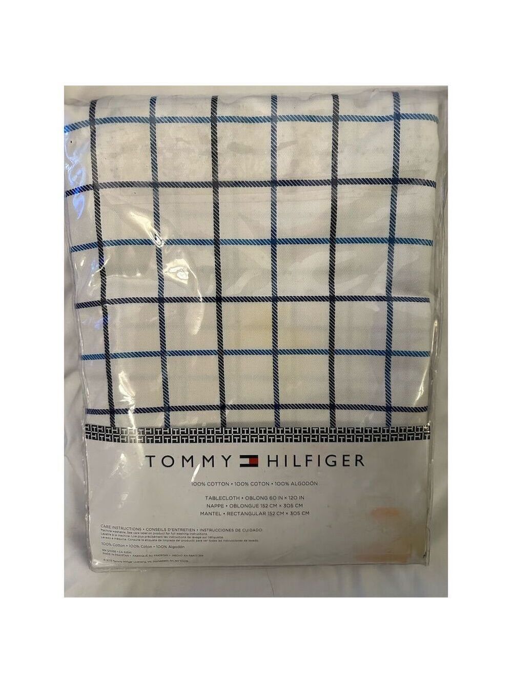 Tommy Hilfiger Blue Checked Oblong Tablecloth Dining Room Decor